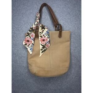 Banana Republic Canvas & Leather Tote Bag Safari Coastal Red Interior